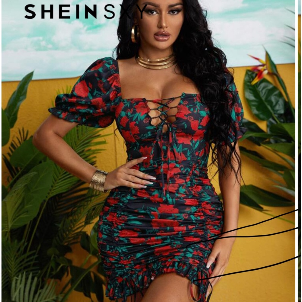 Ruffle Hem Lace Up Zipper Dress
